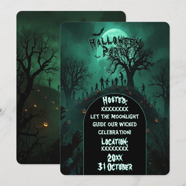 Invitation Monster Zombie Party Halloween Style (Devant / Derrière)