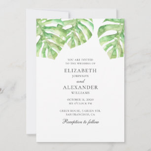 Invitation Monstera. Aquarelle verdure mariage tropical