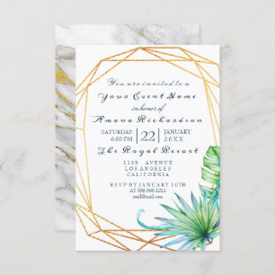 Invitation Monstera Blanc Tropic Marbre Or Anniversaire Marié