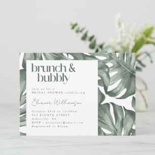 Invitation Monstera Botanique Aquarelle Vert Brunch Bubbly