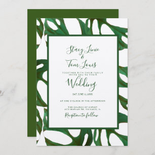Invitation Monstera Botanique Feuille verte Mariage Brown