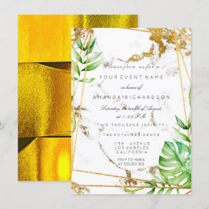 Invitation Monstera Cadre Doré Végétal Tropical Luxe