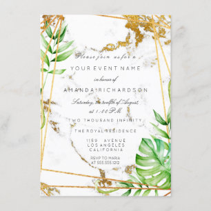 Invitation Monstera Cadre Doré Verdure Tropicale