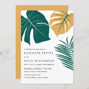 Invitation Monstera jaune Mariage Feuille tropical