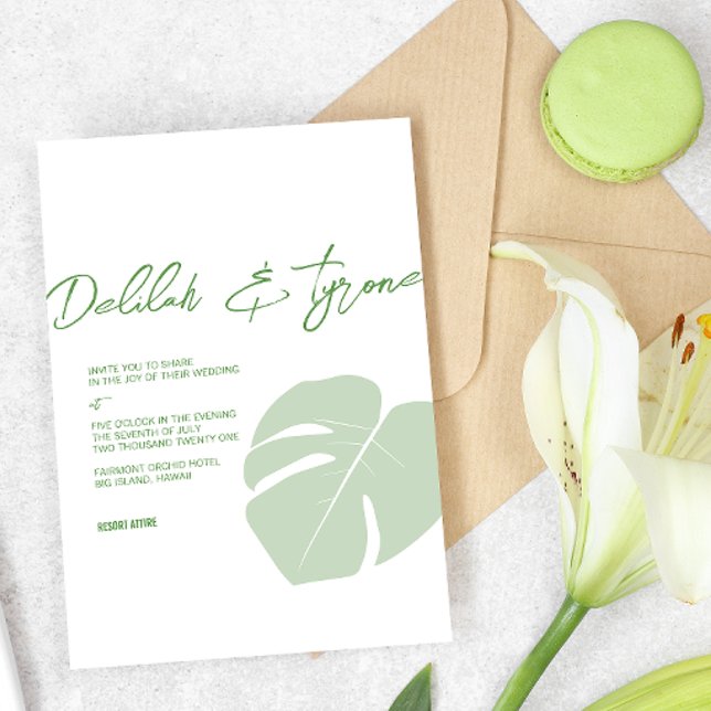 Invitation Monstera ・ Mariage tropical moderne ・ Feuille vert (Créateur téléchargé)