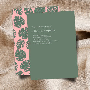Invitation Monstera minimaliste Botanique rose Mariage vert