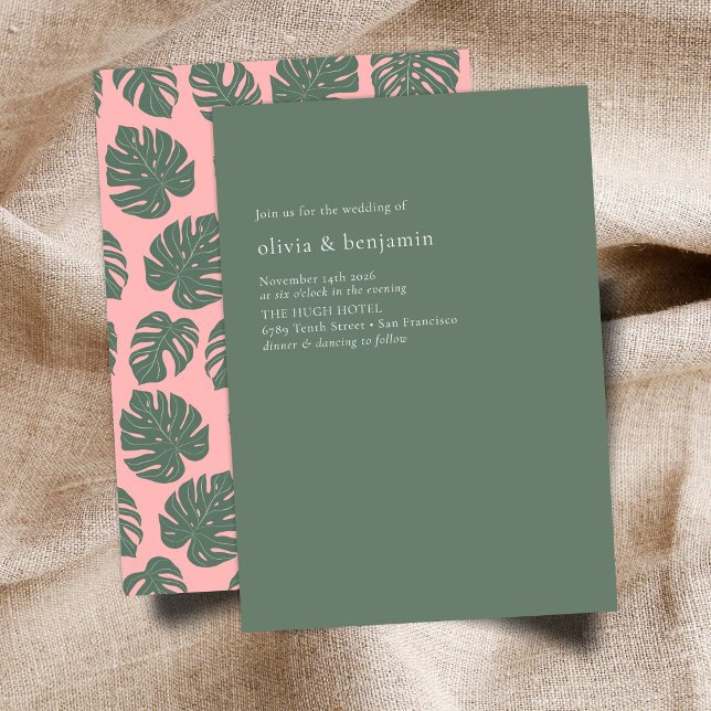 Invitation Monstera minimaliste Botanique rose Mariage vert (Créateur téléchargé)