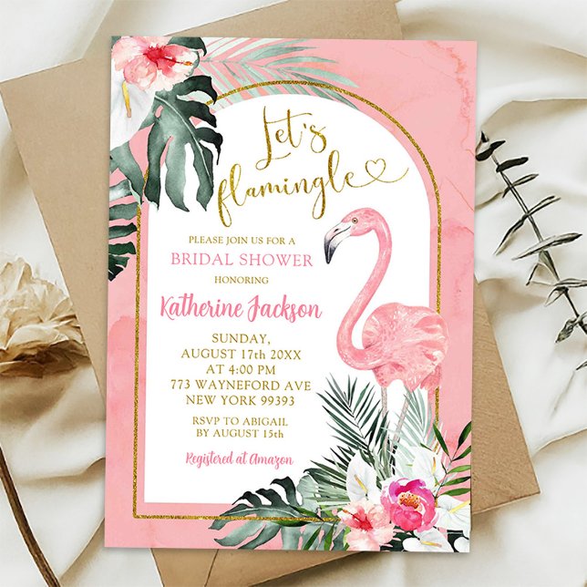 Invitation Monstera Rose Tropical Flamingo Enterrement de Vie (Créateur téléchargé)
