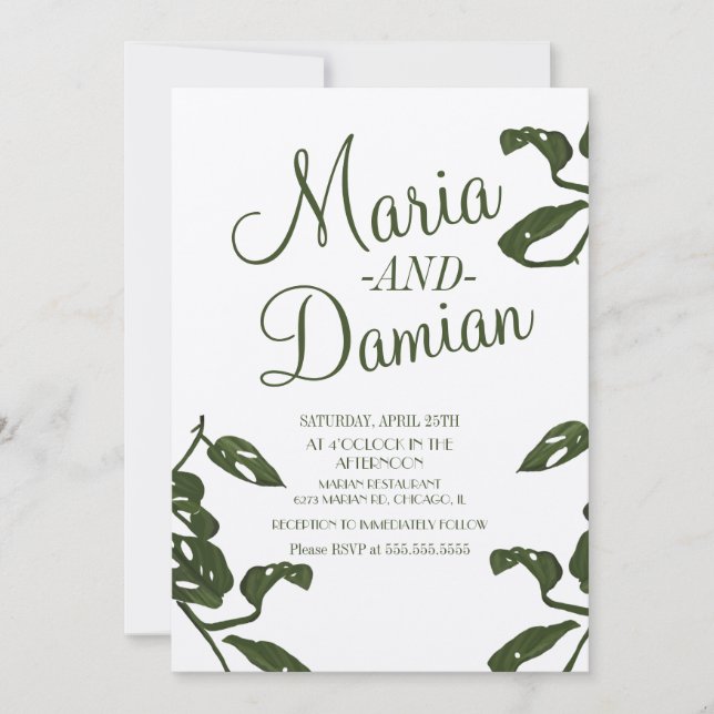 Invitation Monstera Tropical Cheese Vine Kraft Mariage (Devant)