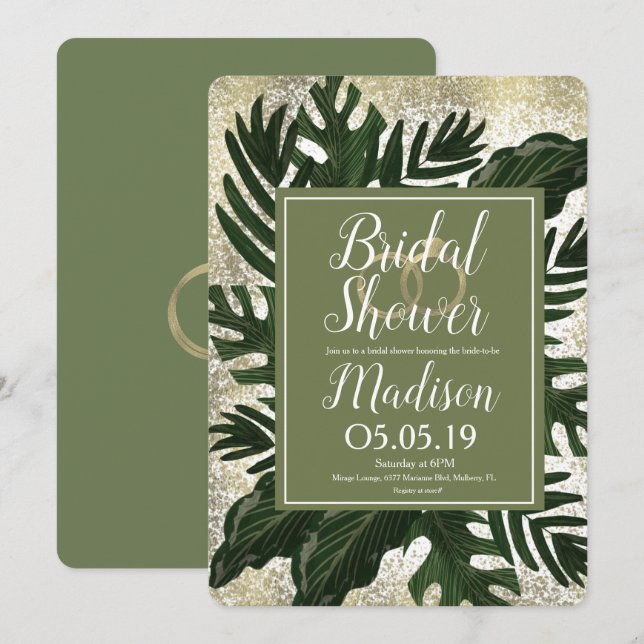Invitation Monstera Tropical Fausse Douche de Mariage Éclabou (Devant / Derrière)