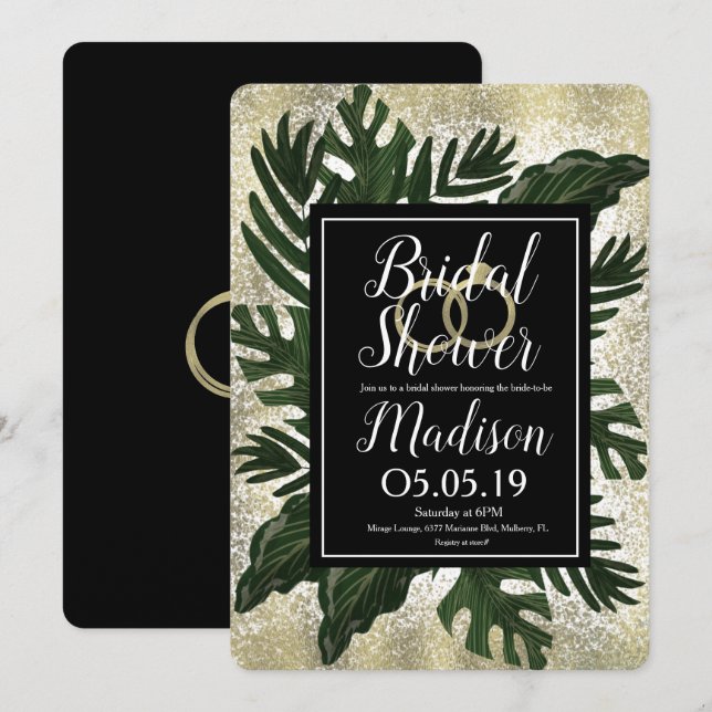 Invitation Monstera Tropical Fausse Douche de Mariage Éclabou (Devant / Derrière)