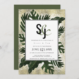 Invitation Monstera Tropical Faux Gold Splash Mariage Suite