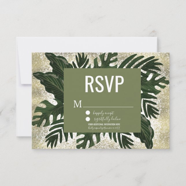 Invitation Monstera Tropical Faux Splash Or RSVP (Devant)
