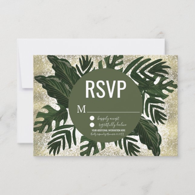 Invitation Monstera Tropical Faux Splash Or RSVP (Devant)