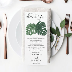 Invitation Monstera Tropical Mariage Menu et Merci