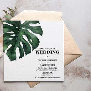 Invitation Monstera Tropical Palm Leaf Carré Mariage Invita