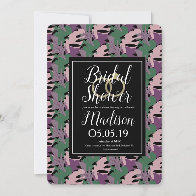 Invitation Monstera Tropical Violet Faux Mariage de Rêve (Devant)