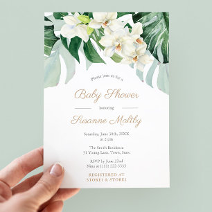 Invitation Monstera verte et bronze Feuille Baby shower Party
