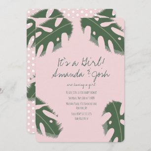Invitation Monstère rose Tropical Girls Baby shower verdoyant