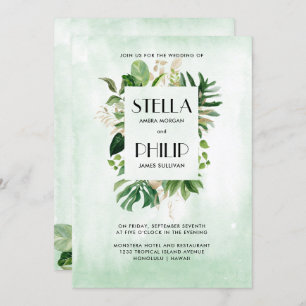 Invitation Monstère sauvage tropicale or feuille mariage