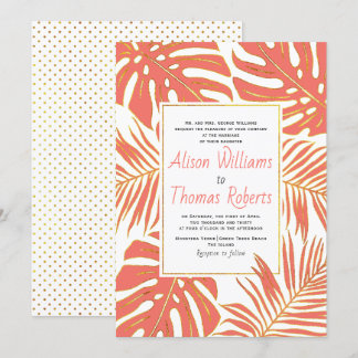 Invitation Monstère tropicale de corail et palmier feuille ma