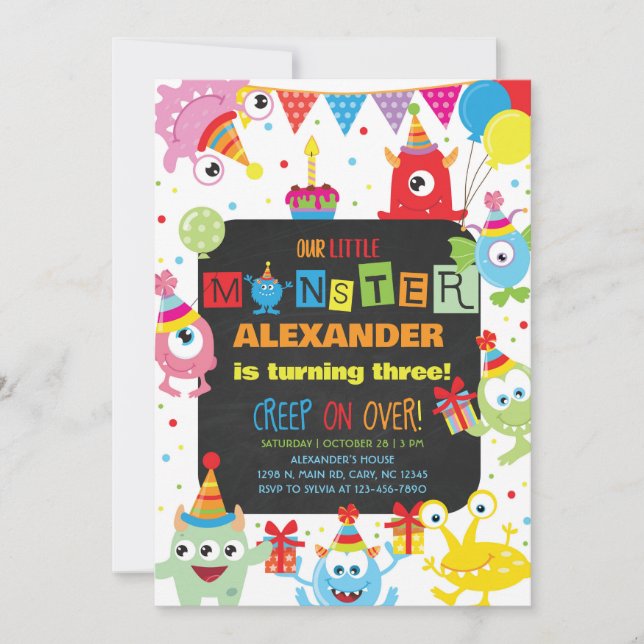 Invitation Monsters boy birthday invitation, any age. (Devant)