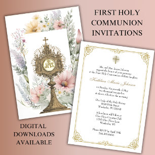 Invitation Monstrance florale de la première communion cathol