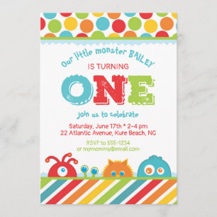 Invitation Monstre Cute 1er Premier Anniversaire
