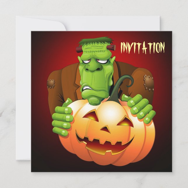 Invitation Monstre de Frankenstein Dessin Animé avec Citrouil (Devant)