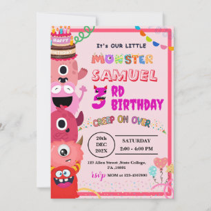 INVITATION MONSTRE POUR LA FÊTE D'ANNIVERSAIRE DE LA FILLE