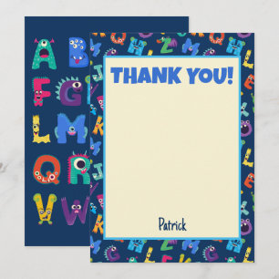 Invitation Monstres Alphabet fête d'anniversaire ABC Merci