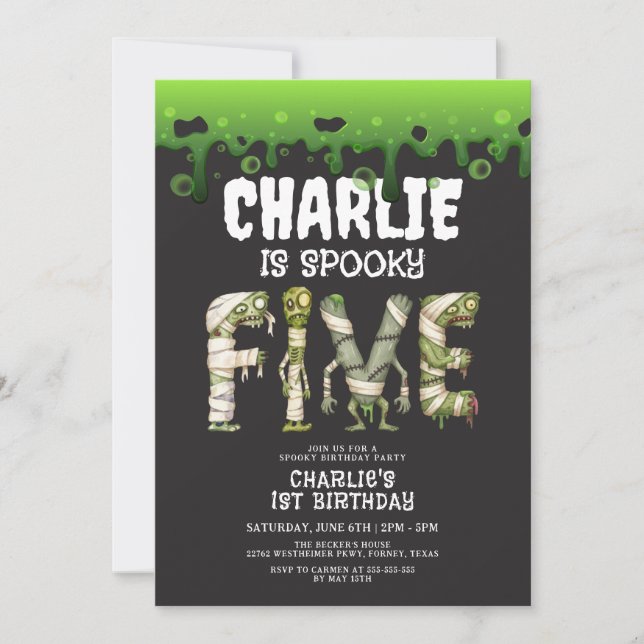 Invitation Monstres d'Halloween Spooktacular 5e Anniversaire (Devant)