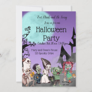 Invitation Monstres d'Halloween, Trou ou Traite, Halloween