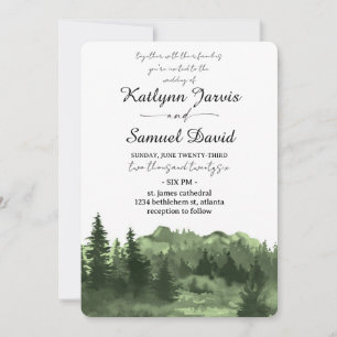 Invitation Montagne d'arbre de pin d'aquarelle minimaliste