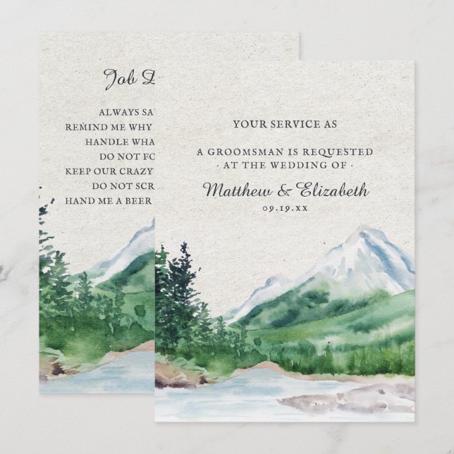 Invitation Montagne rustique | Demande de proposition Groomsm (Devant / Derrière)