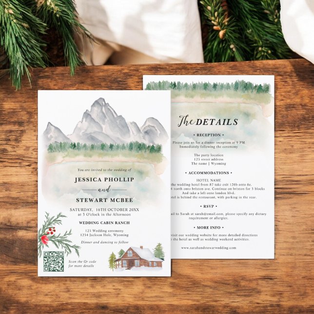 Invitation Montagne rustique Wyoming destination mariage (Rustic mountain Wyoming destination wedding Invitation)