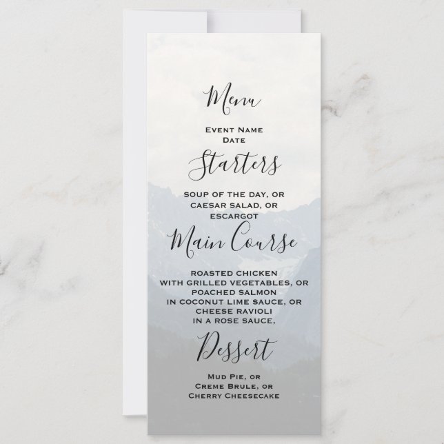 Invitation Montagnes alpines Pays Nature Photo Menu Mariage (Devant)