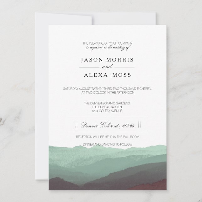 Invitation Montagnes aquarelles | Mariage élégant (Devant)