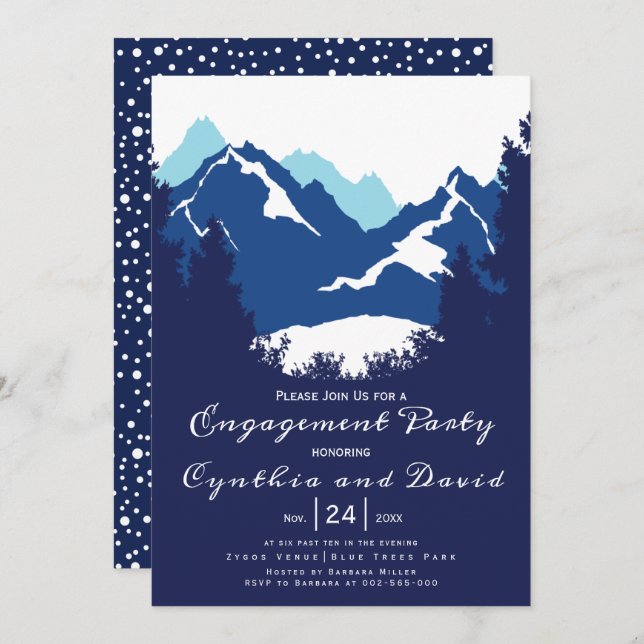 Invitation Montagnes bleues, Conifères mariage fiançailles (Devant / Derrière)