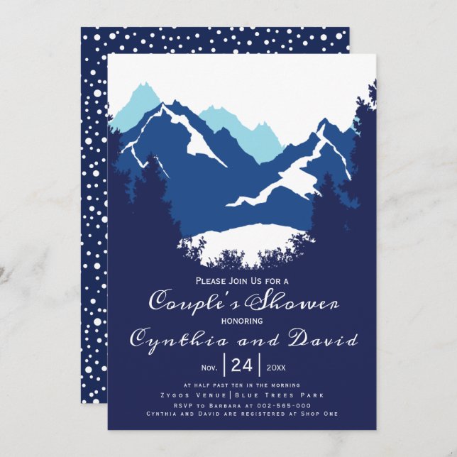Invitation Montagnes bleues et conifères mariages couples dou (Devant / Derrière)