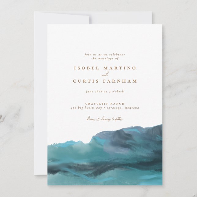 Invitation Montagnes Bleues Modernes Mariage (Devant)