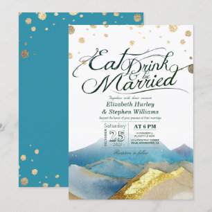 Invitation Montagnes Blue Gold Manger Boire & Se Marier Maria