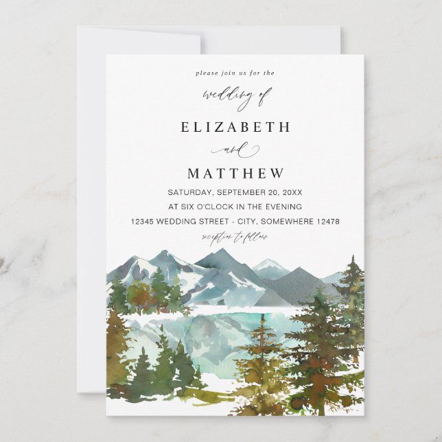 Invitation Montagnes et arbres Rustique Mariage V2 (Devant)