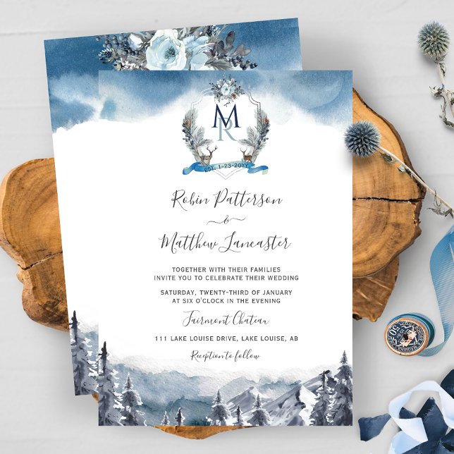 Invitation Montagnes et crête bleu-dusty, Mariage (Créateur téléchargé)
