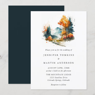 Invitation Montagnes Mariage forestier d'automne