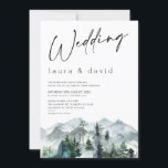 Invitation Montagnes modernes Wilderness Minimaliste Mariage<br><div class="desc">Montagnes modernes Wilderness Faire-part de mariage minimaliste faire-part de mariage simple et moderne avec un cap de calligraphie moderne et un paysage de montagne ou de nature sauvage aquarelle. Ce faire-part de mariage de montagne moderne est idéal pour un couple à la recherche d'une faire-part de mariage naturelle aquarelle.</div>