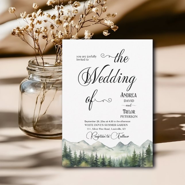 Invitation Montagnes Pins Élégante Calligraphie Mariage (Créateur téléchargé)