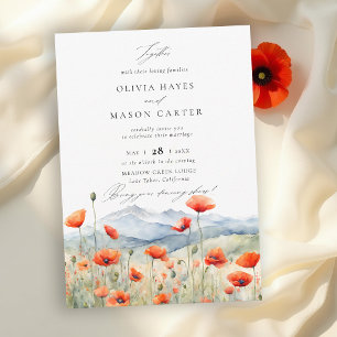Invitation Montagnes Prairie d'été Pavots Mariage Romantique