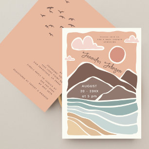 Invitation Montagnes Rétro Aquarelle Baby Shower Extérieur