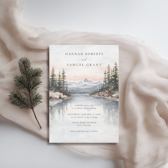 Invitation Montagnes Rivière Scène Rocky Ridge Romantique Mar (mountains wedding invitation rustic outdoors rocky ridge river watercolor scene modern earthy)